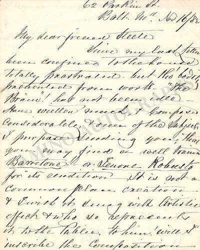Crouch, Frederick - Autograph Letter Signed 1882