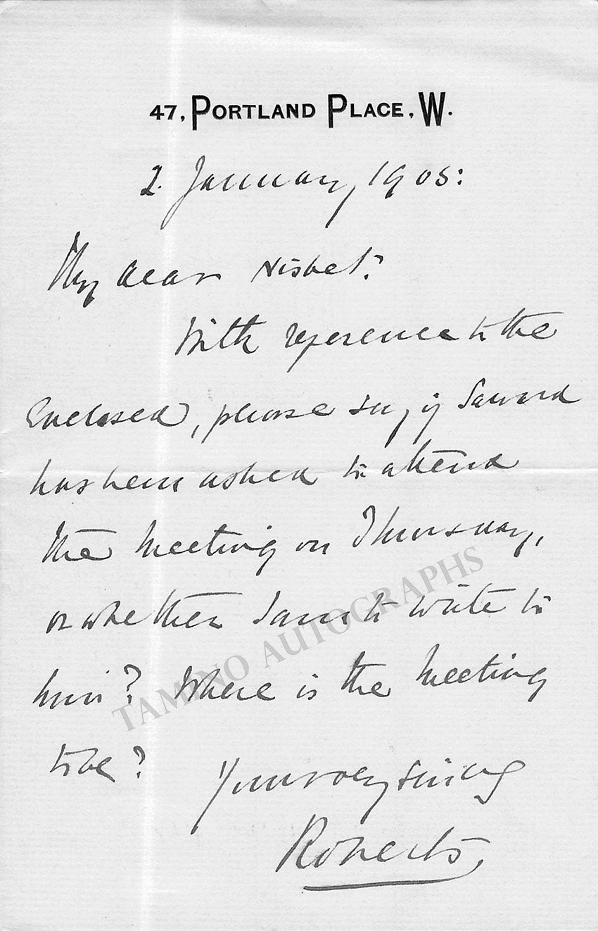 Frederick Roberts Autograph Note Signed 1905 – Tamino