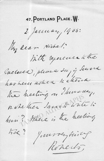 Roberts, Frederick - Autograph Note Signed 1905