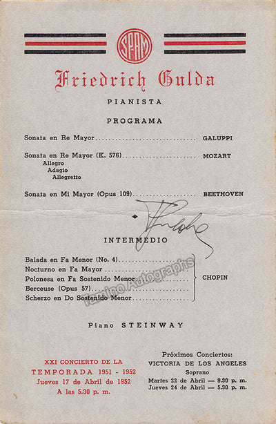 Gulda, Friedrich - Signed Program Havana 1952