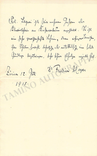 Hegar, Friedrich - Autograph Note Signed 1915
