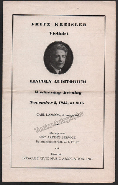 Kreisler, Fritz - Concert Program Syracuse 1933