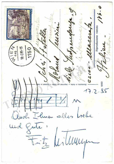 Leitermeyer, Fritz - Autograph Music Quote Signed on Postcard