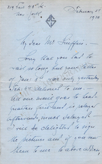 Scheff, Fritzi - Autograph Letter Signed 1936