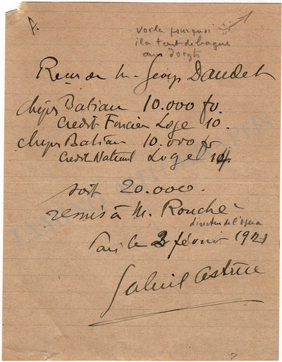 Astruc, Gabriel - Autograph Note Signed