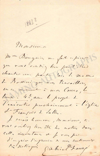 Fauré, Gabriel - Autograph Letter Signed