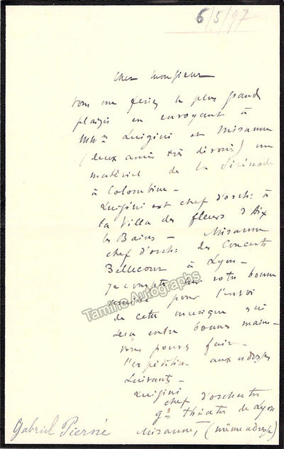 Pierné, Gabriel - Autograph Letter Signed 1897