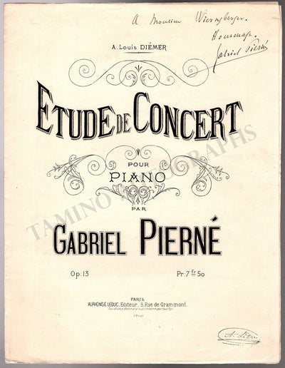 Pierne, Gabriel - Signed Score "Etude de Concert"