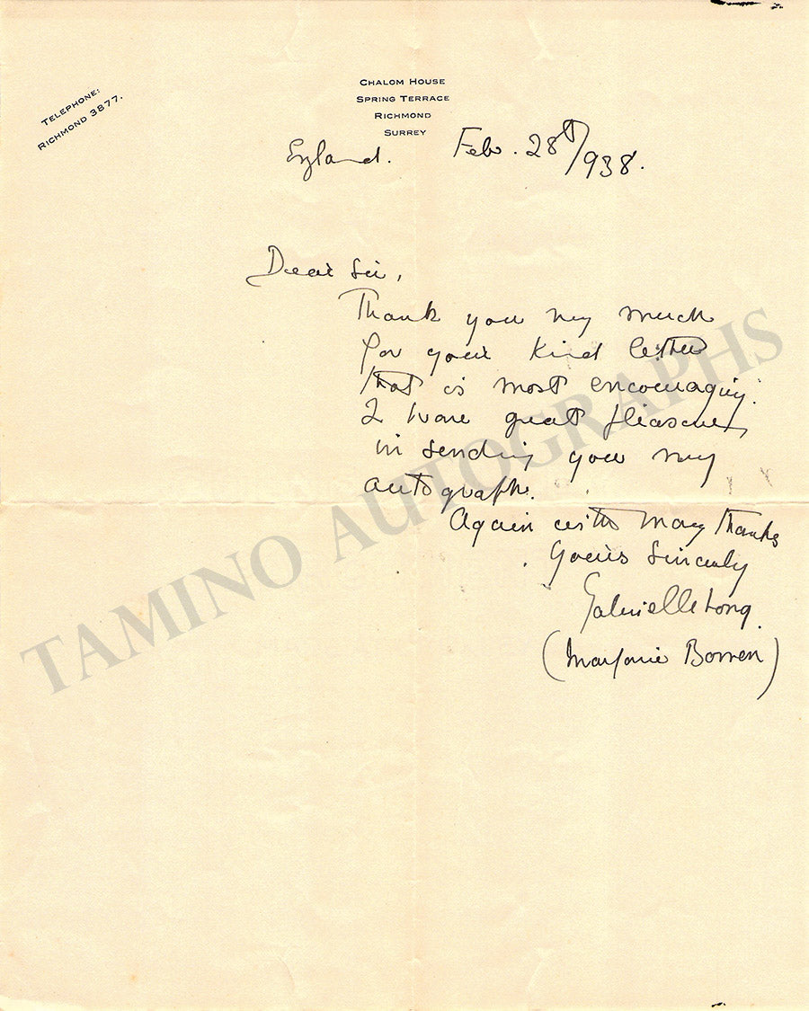 Gabrielle Long Autograph Note Signed – Tamino