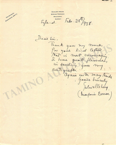 Long, Gabrielle - Autograph Note Signed