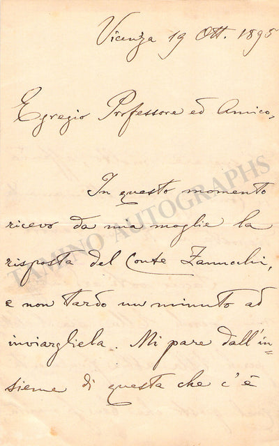 Coronaro, Gaetano - Autograph Letter Signed 1895