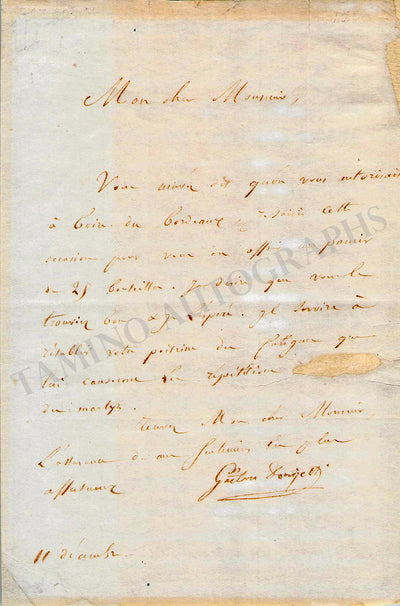 Donizetti, Gaetano - Autograph Letter Signed & Print