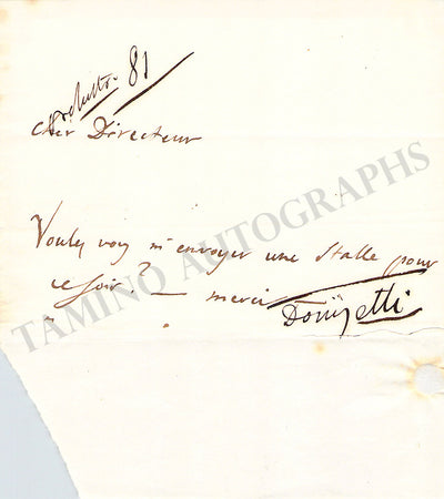 Donizetti, Gaetano - Autograph Note Signed