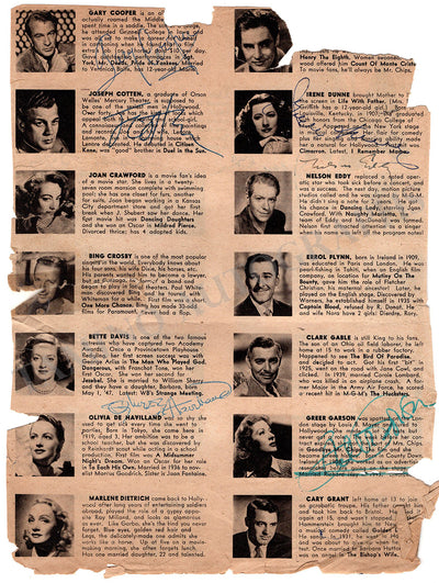 Cooper, Gary - De Havilland, Olivia & Others - Signed Page