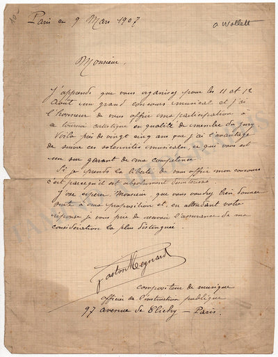 Meynard, Gaston - Autograph Letter Signed 1907