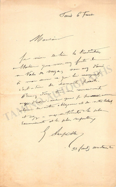 Serpette, Gaston - Set of 2 Autograph Letters Signed