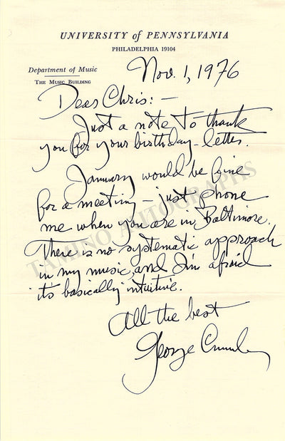 Crumb, George - Autograph Manuscripts (Various Options)