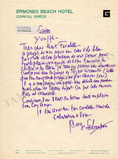 Sebastian, George - Autograph Letter Signed 1976