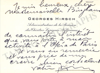 Hirsch, Georges - Signed Business Card