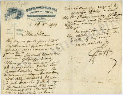 Pfeiffer, Georges - Autograph Letter Signed 1901