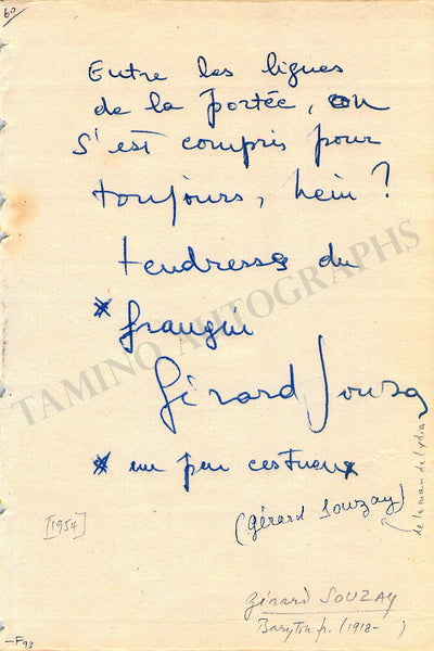 Souzay, Gerard - Autograph Note Signed