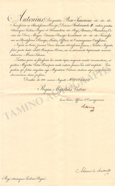 Antony King of Saxony - Adolphe Duke of Nassau - Set of 2 Letters Signed