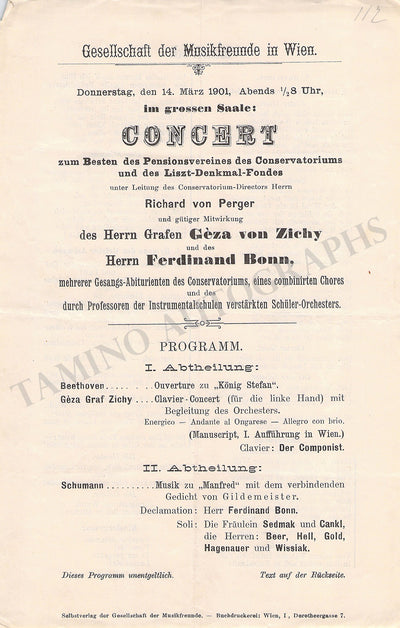 Zichy, Geza von - Concert Program Vienna 1901
