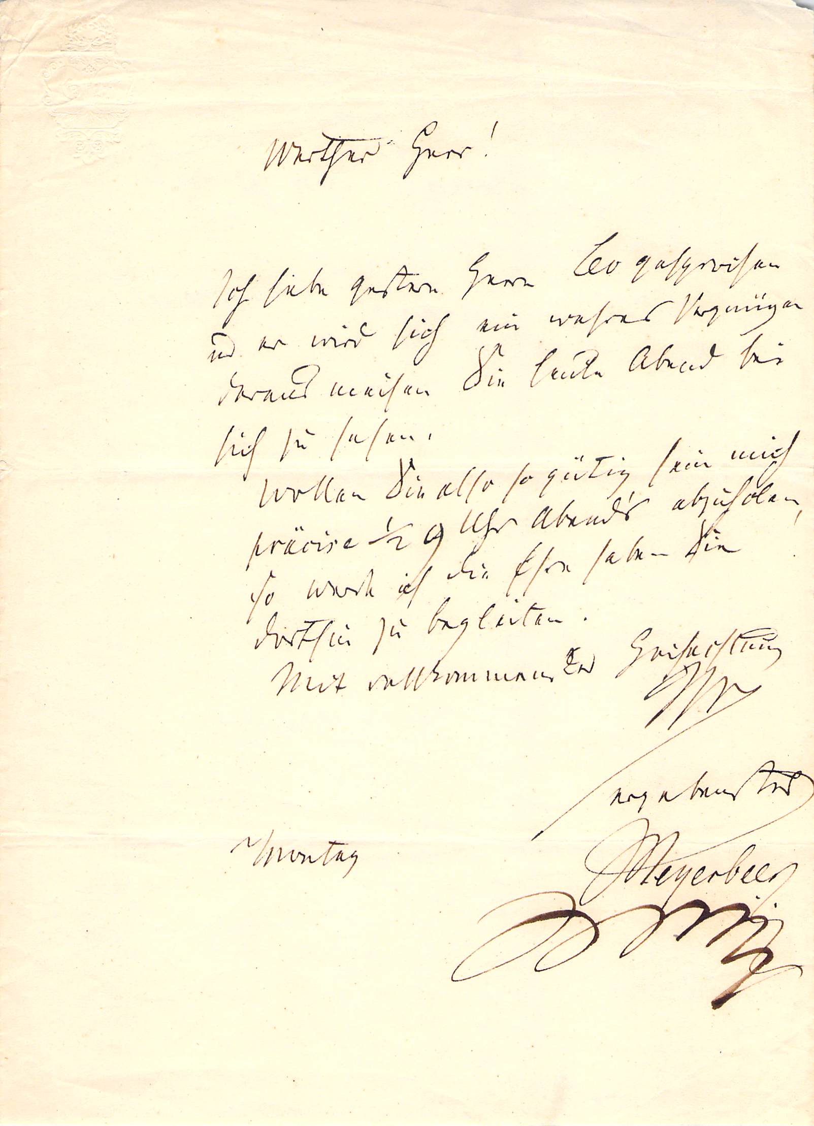 Giacomo Meyerbeer Autograph Manuscripts Letters Music Quotes – Tamino