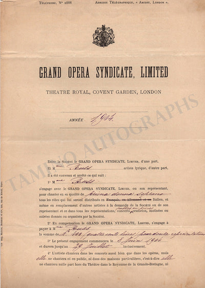 Russ, Giannina - Covent Garden Contract 1904 (NOT SIGNED)