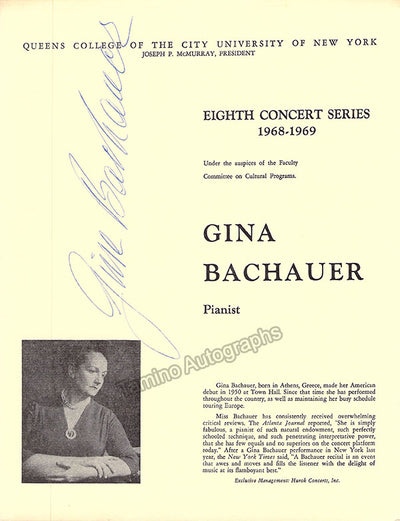 Bachauer, Gina - Signed Program New York 1968