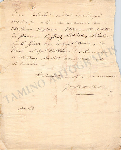 Rubini, Giovanni Battista - Autograph Letter Signed