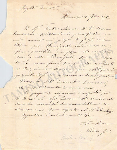 Corsi, Giovanni - Autograph Letter Signed 1851