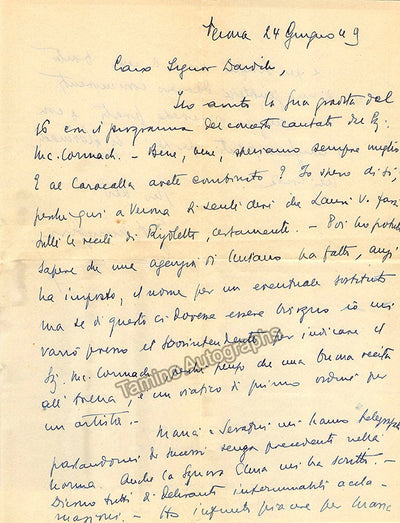 Callas, Maria - Autograph Letter Signed by Meneghini 1949