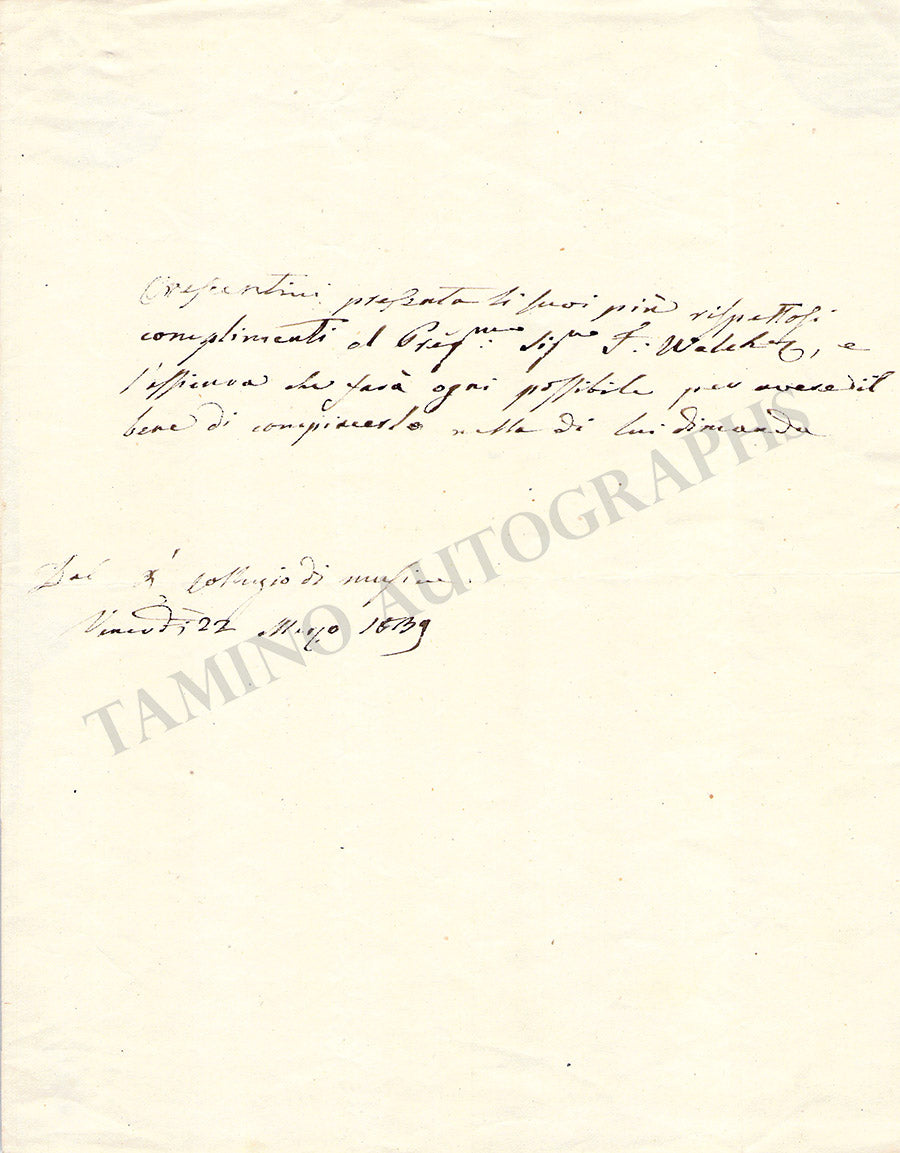 Crescentini, Girolamo - Autograph Note Signed 1839