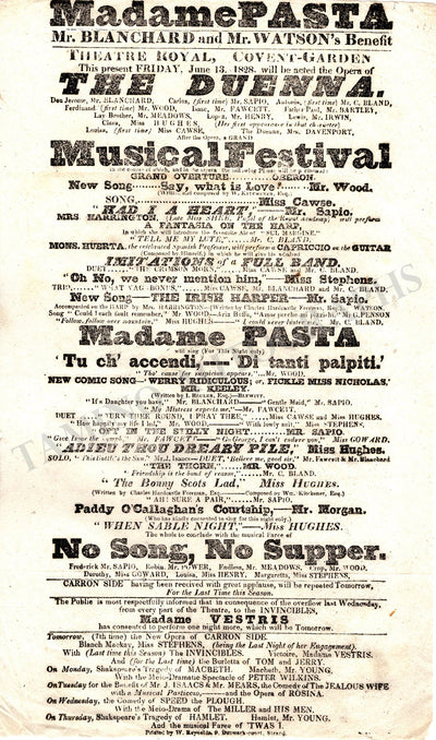 Pasta, Giuditta - Vintage Playbill 1828 London