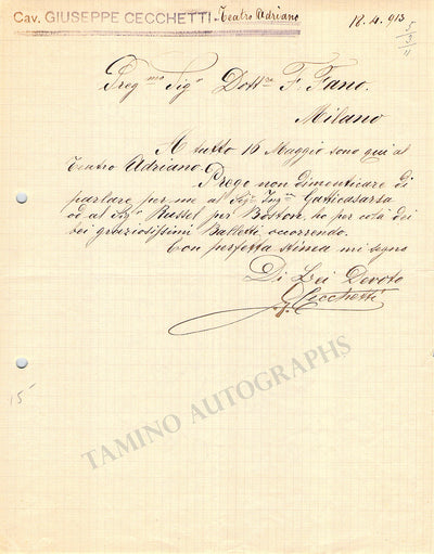 Cecchetti, Giuseppe - Set of 2 Autograph Letters Signed