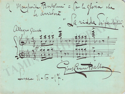 Balbo, Giuseppe Cesare - Autograph Music Quote Signed 1917