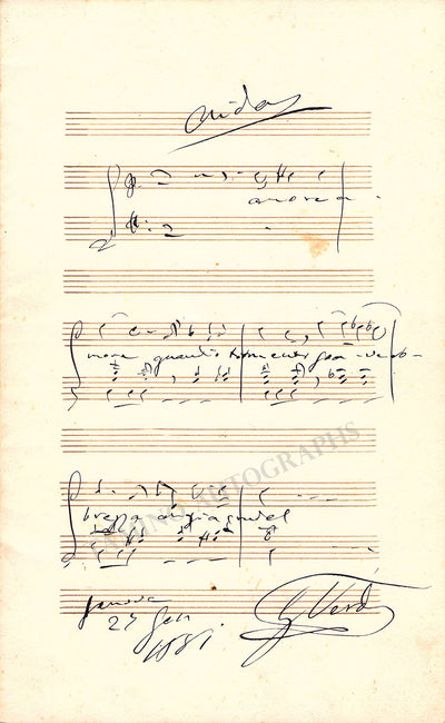 Verdi, Giuseppe - Signed Autograph Music Quote from Aida 1881
