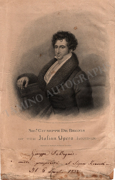 De Begnis, Giuseppe - Signed Print 1838