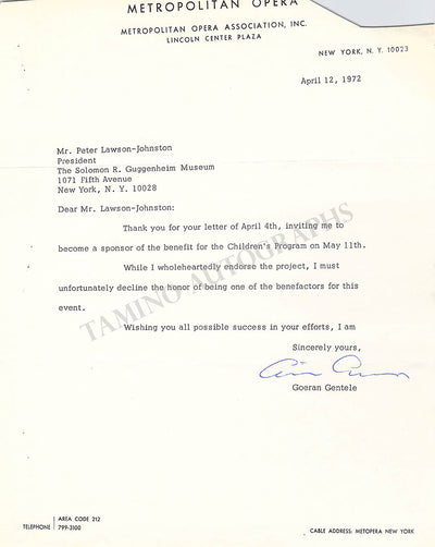 Gentele, Goran - Typed Letter Signed 1972