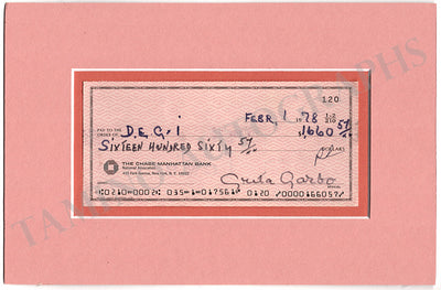 Garbo, Greta - Signed Check 1978