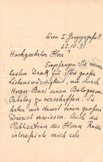 Adler, Guido - Set of 2 Autograph Letters Signed 1891 & 1912