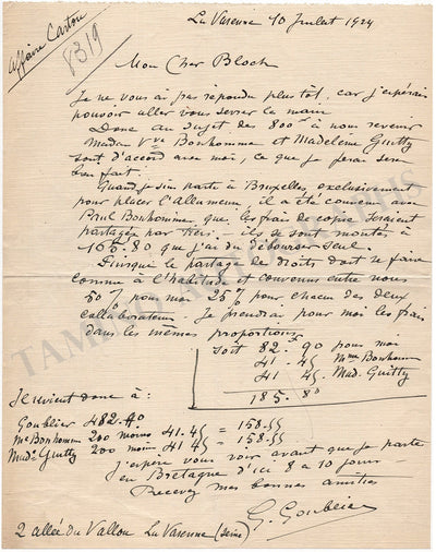 Goublier, Gustave - Autograph Letter Signed 1924