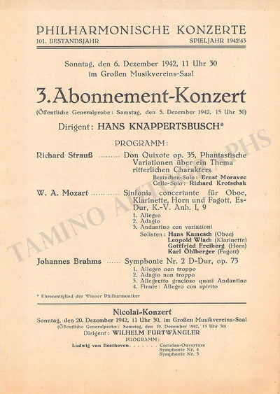 Knappertsbusch, Hans - Concert Program Vienna 1942