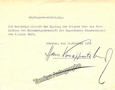 Knappertsbusch, Hans - Typed Note Signed