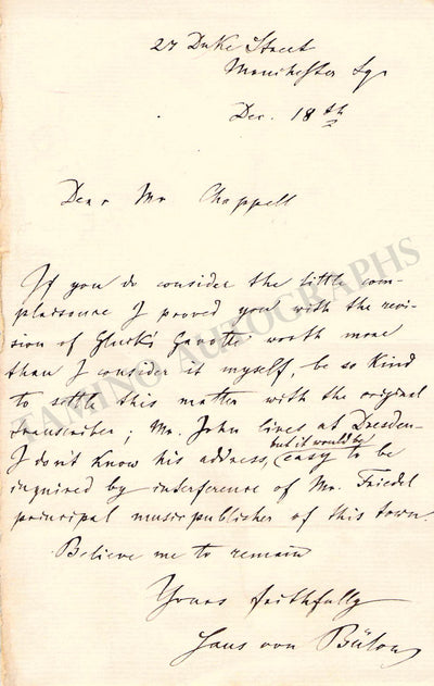 Bulow, Hans von - Autograph Letter Signed