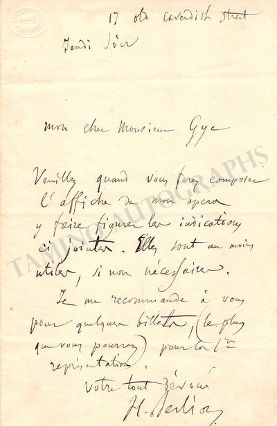 Berlioz, Hector - Autograph Note Signed