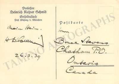 Schmid, Heinrich Kaspar - Signed Postcard 1939