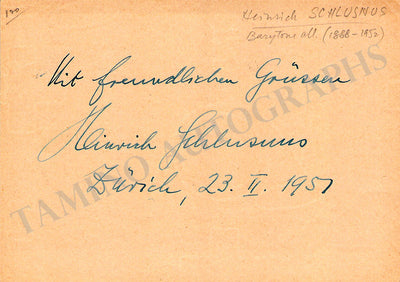 Schlusnus, Heinrich - Signed Postcard 1957