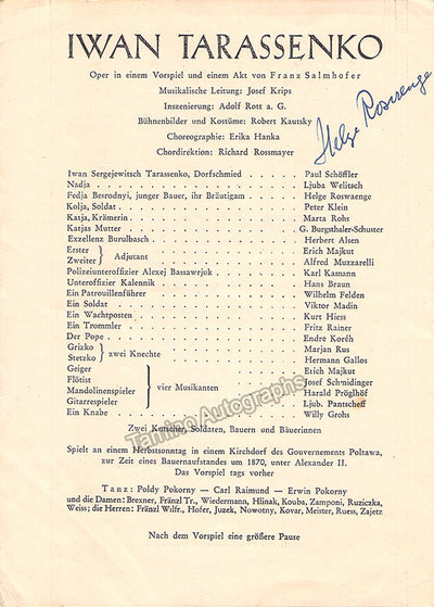 Roswaenge, Helge - Set of 3 Signed Opera Programs Vienna 1949